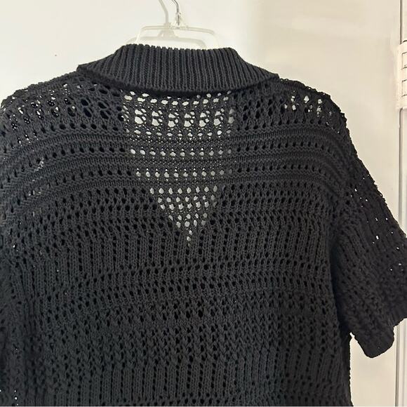 Zara Black Open Knit Polo Cardigan Sweater Short Sleeve Button Down V Neck S/M - Picture 8 of 11